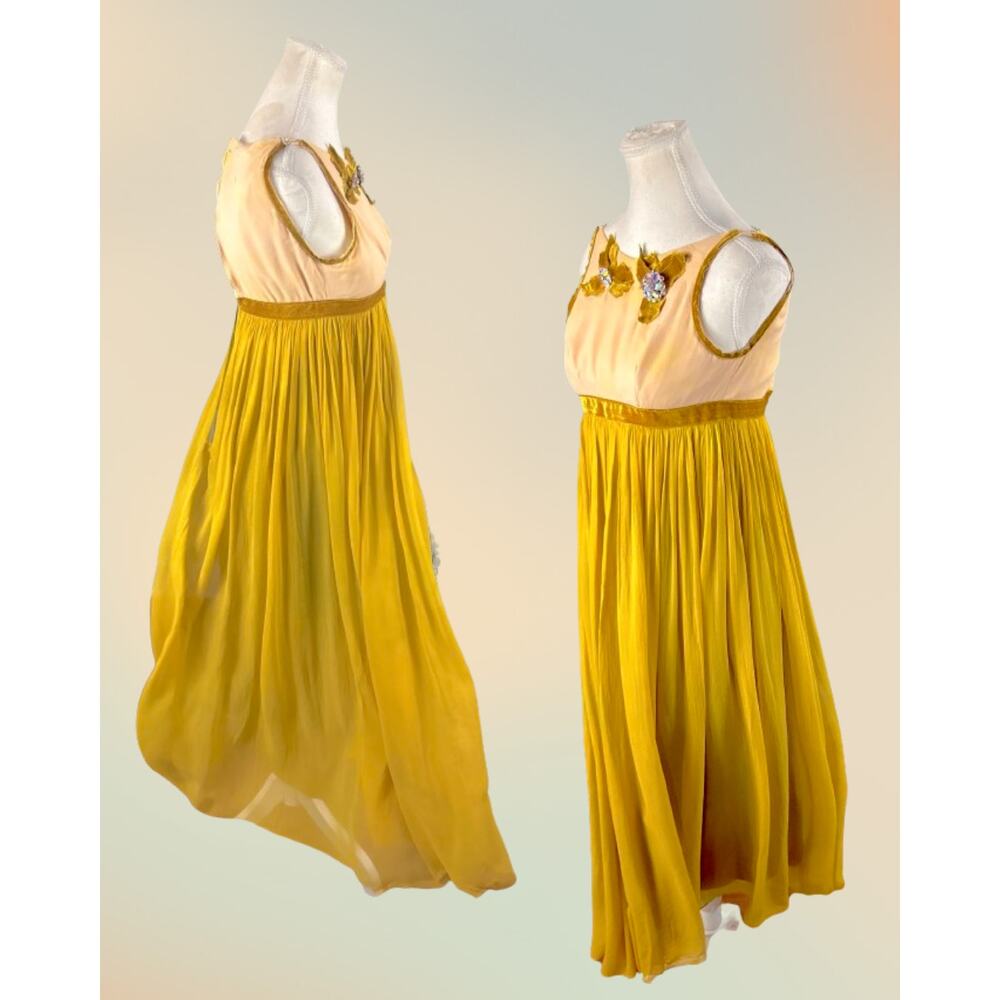Vintage 1960s Safinia Upcycled Gossamer Avocado Pink Empire Evening Gown XS - Picture 3 of 7